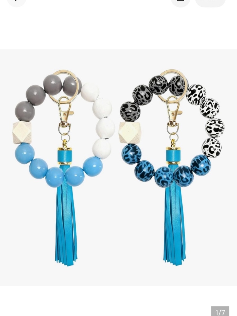🆕2 Pack Beaded Keychain Wristlet for Women, Bracelet Keychain Set w/ Wood Beads